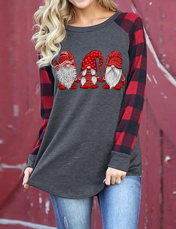 Christmas Gnomies Buffalo Plaid Blouse