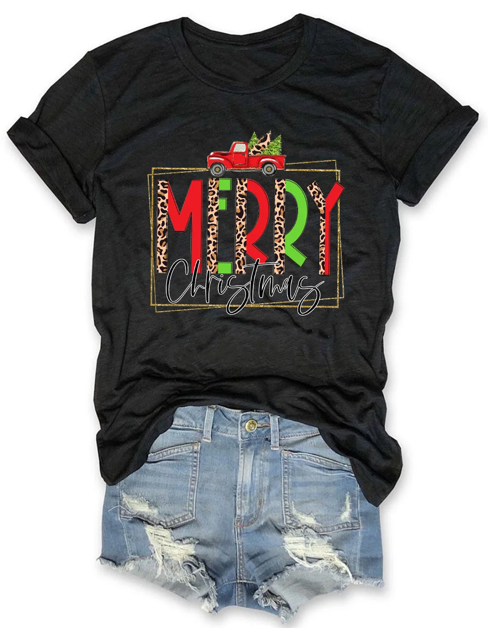 Leopard Merry Christmas Truck T-Shirt