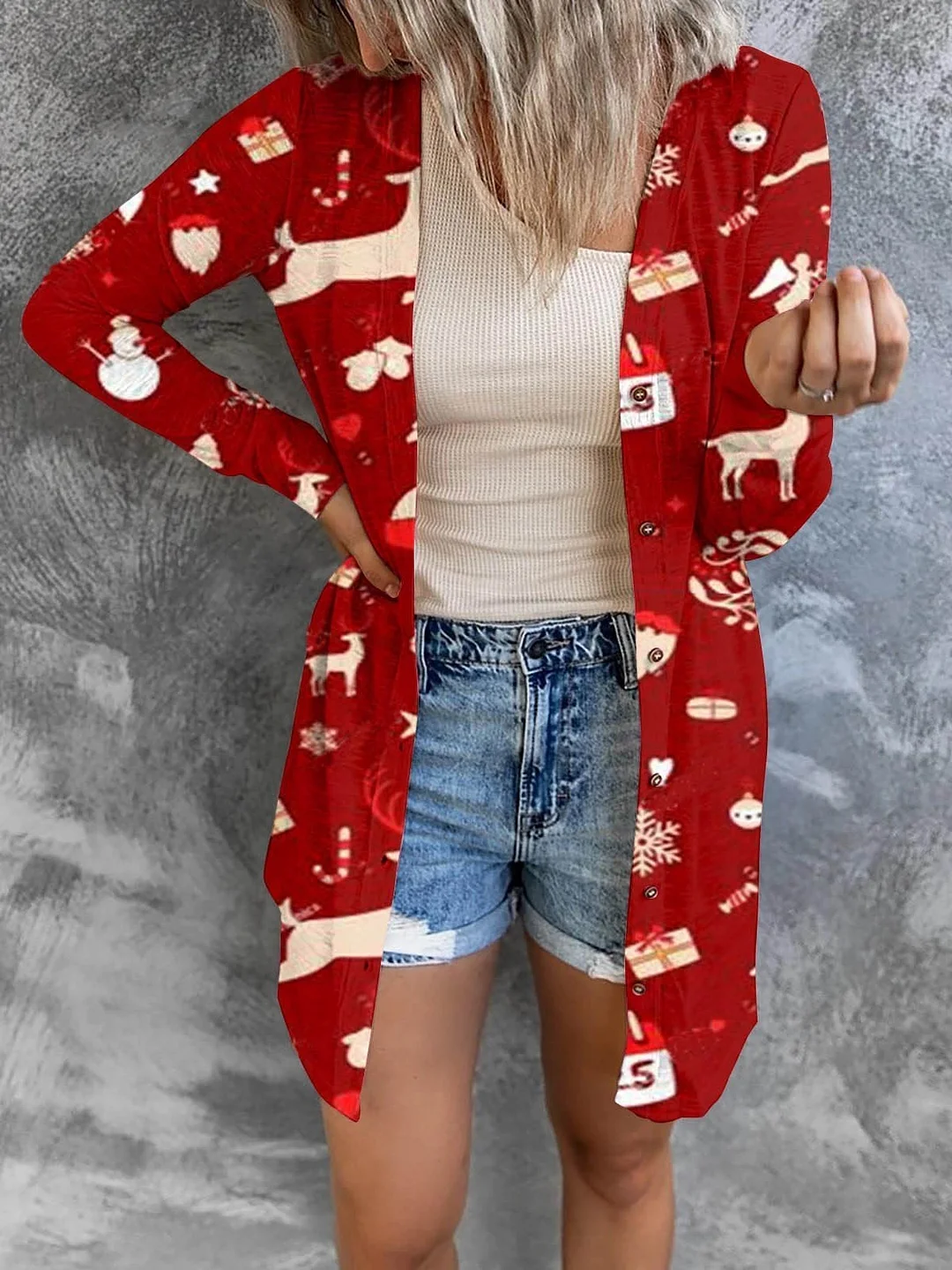 Women's Christmas Printing Fashion Button Long Sleeve Cardigan