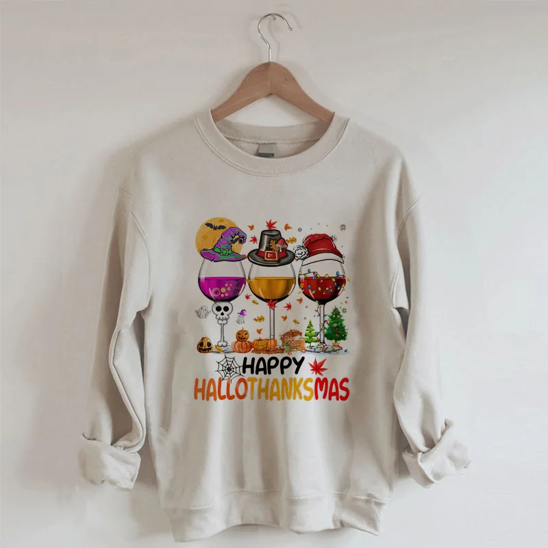 Happy Hallothanksmas Wine Sweatshirt