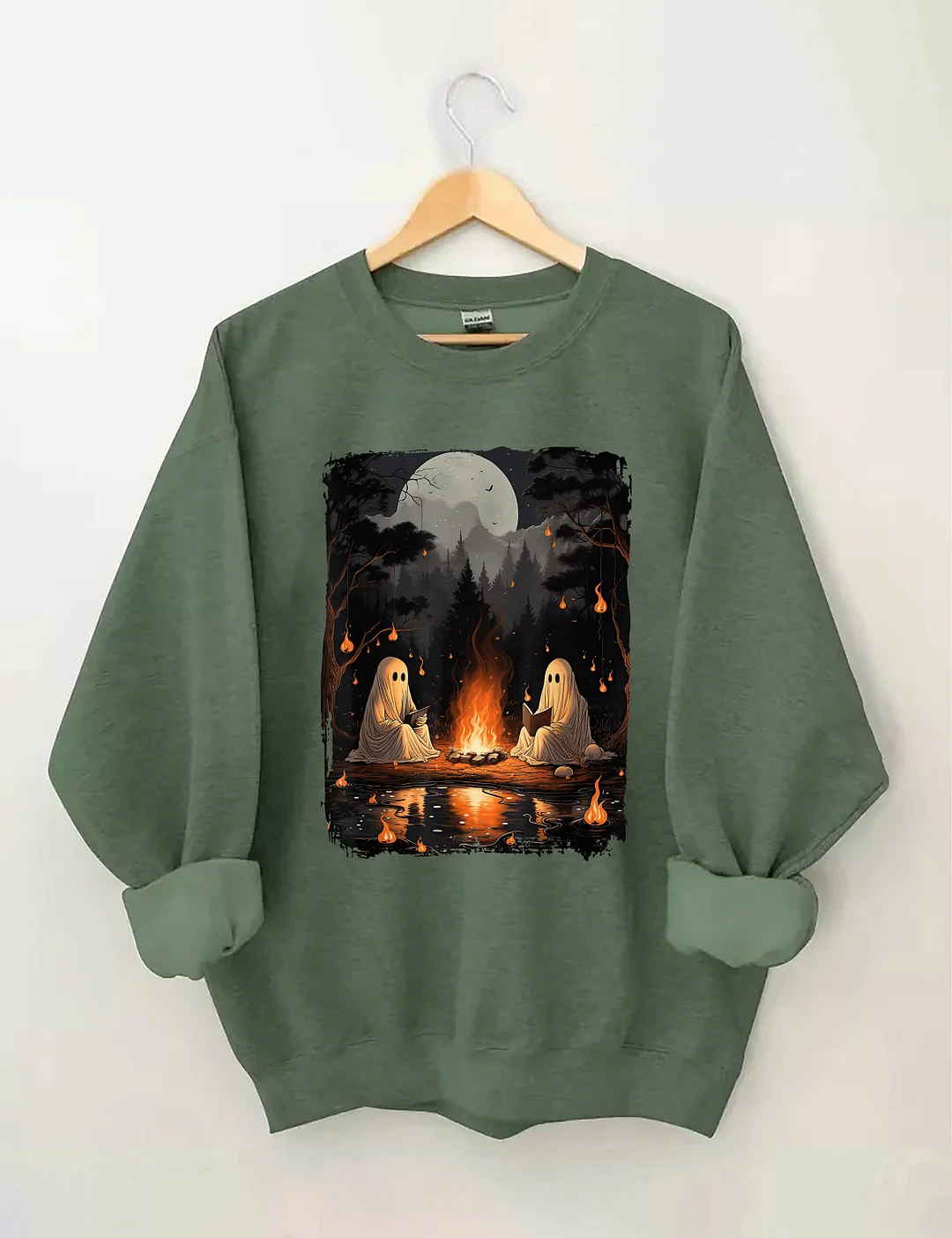 Ghost Reading Camping Halloween Sweatshirt