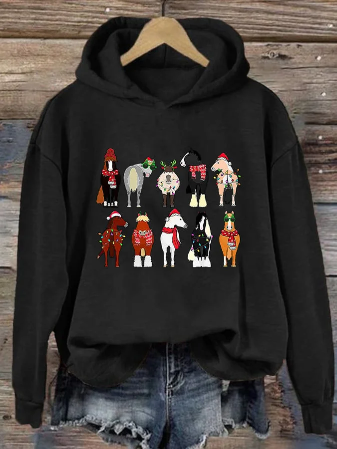 Horse Lover Christmas Printed Casual Hoodie