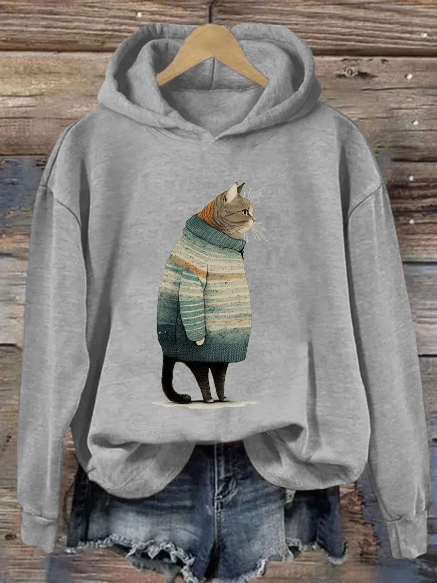 Fat Gray Cat in Hoodie