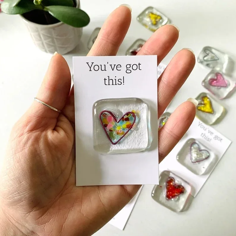 Fused Glass Heart Pocket Token