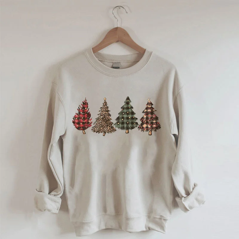 Plaid And Leopard Christmas Trees Sweatshirt