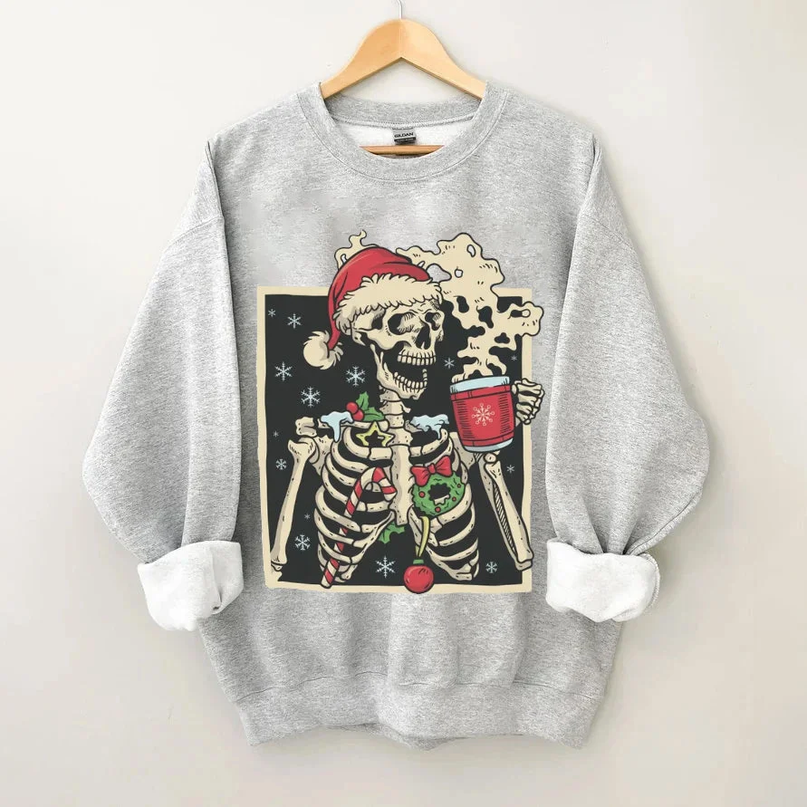 Skeleton Drinking Coffee Christmas Sweatshirt