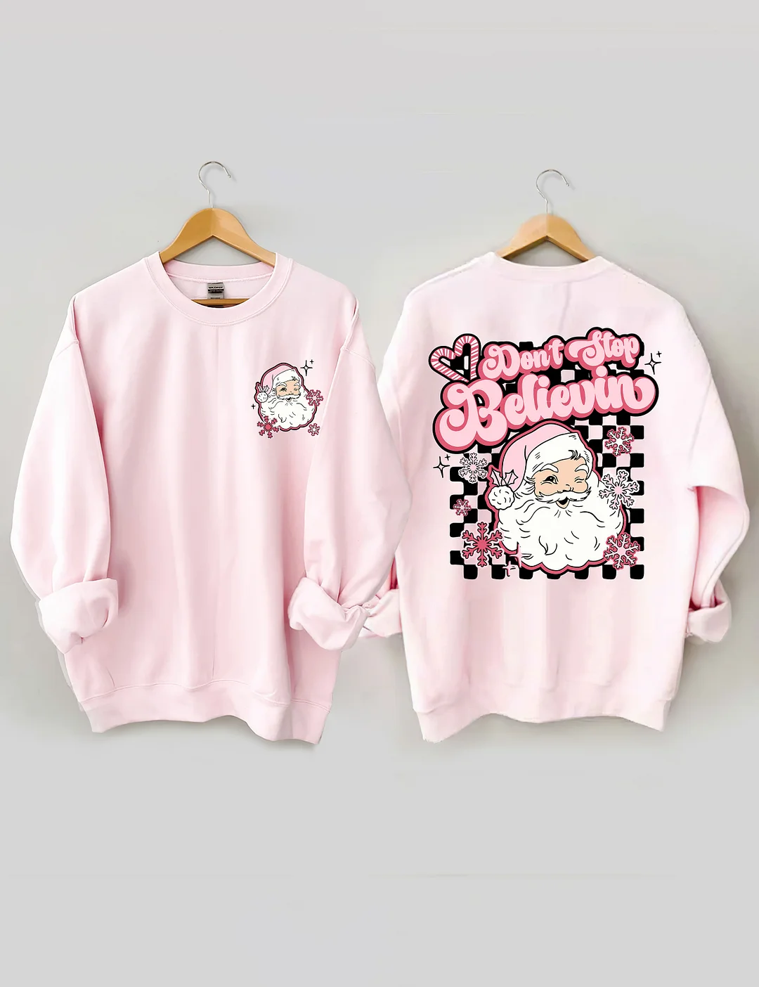 Don't Stop Believin Pink Santa Sweatshirt