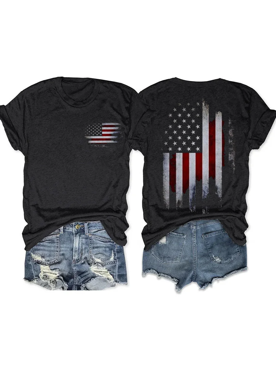 Independence Day Vintage Print Flag T-Shirt