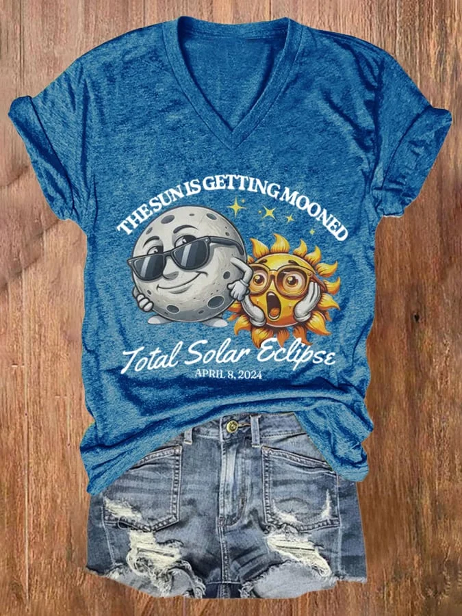 Women's The Sun Is Getting Mooned Total Solar Eclipse April 8, 2024 Print T-shirt