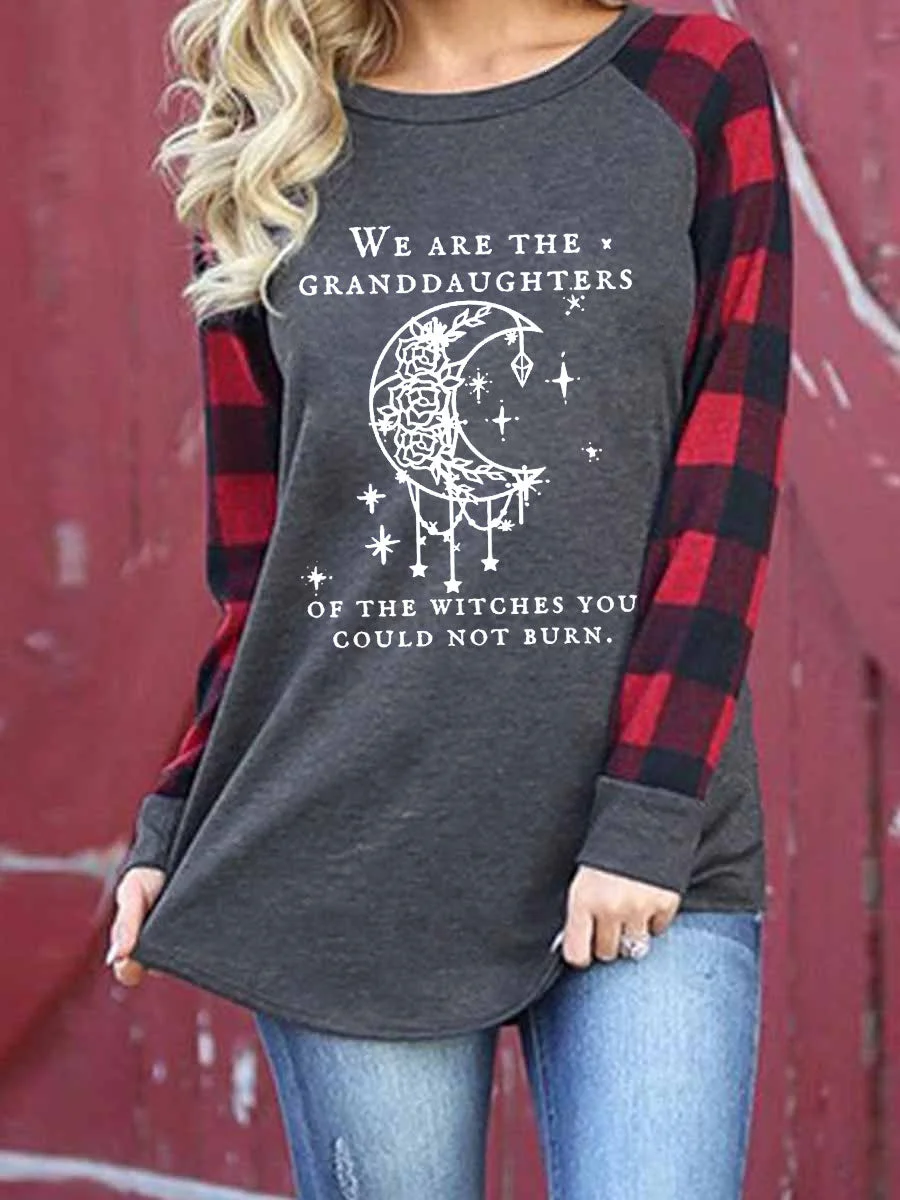 We Are the Granddaughters of the Witches You Could Not Burn Salem Witch Plaid Sleeve T-shirt