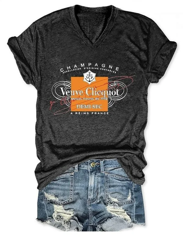 Veuve Clicquot Champagne V-Neck T-Shirt