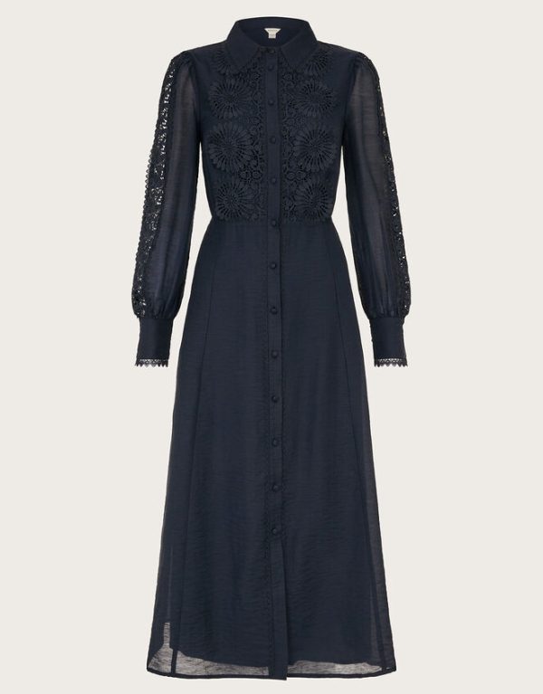 Monsoon Dress Abi Lace Shirt Dress Blue - Image 5