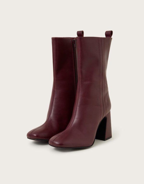 Monsoon Orla Leather Heeled Boots Red - Image 2