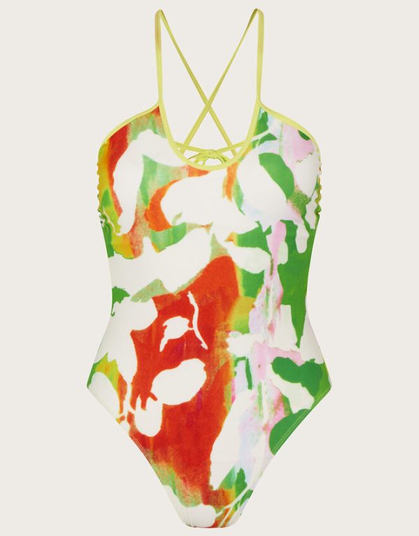 Monsoon Abstract Floral Print Swimsuit with Recycled Polyester Green - Image 5