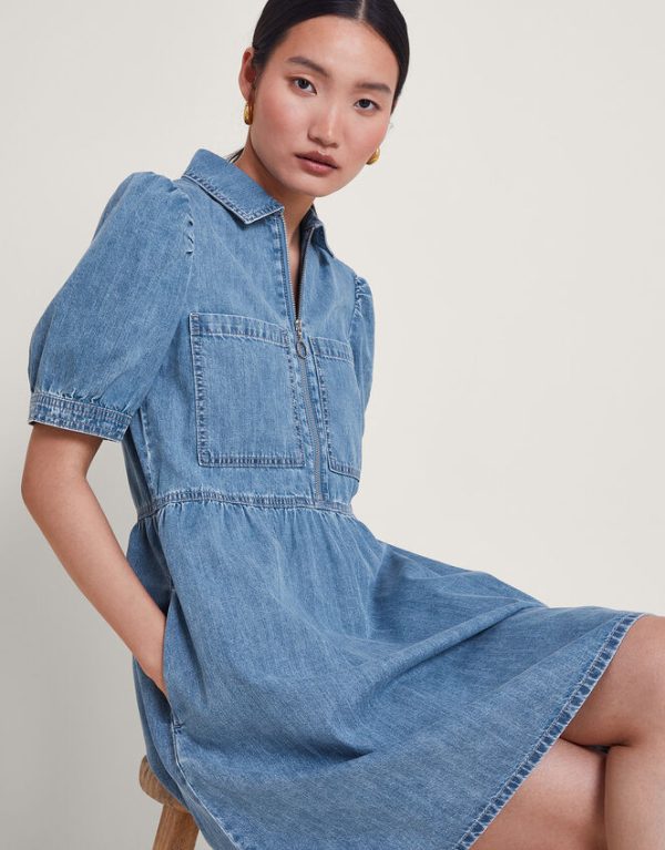 Monsoon Adeena Denim Mini Dress Blue