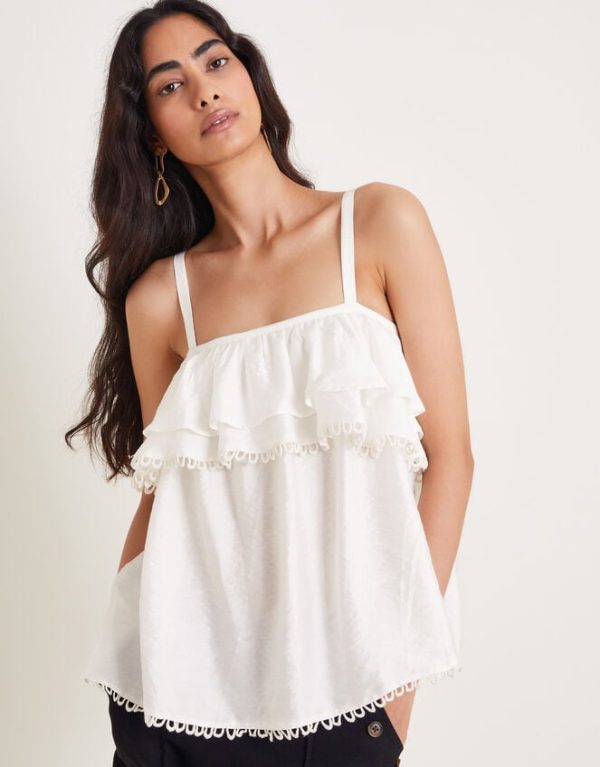 Monsoon Top Aesha Frill Cami Top White