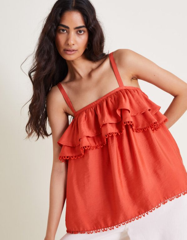 Monsoon Top Aesha Frill Cami Top Orange