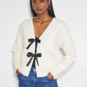 Monsoon Tina Bow Tie Cardigan Ivory