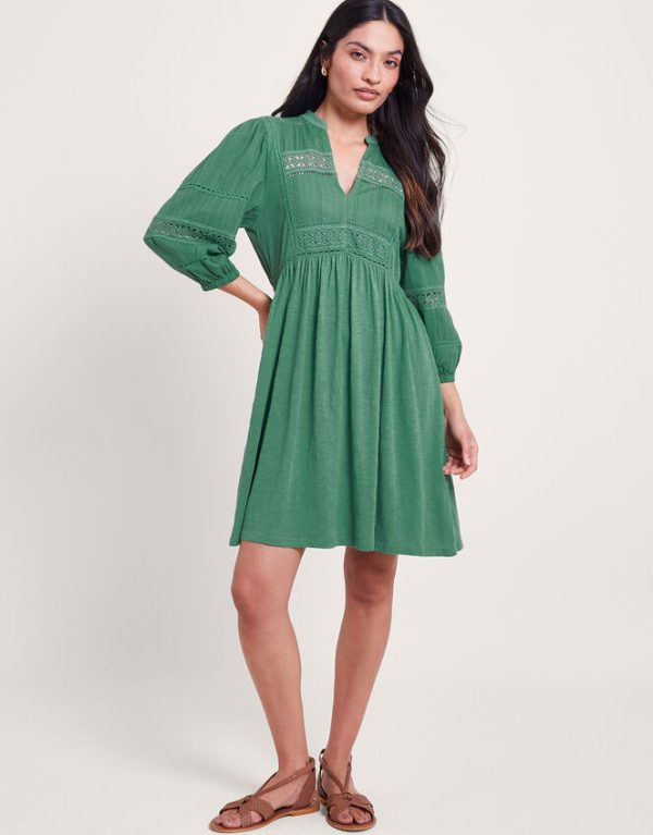 Monsoon Lia Lace Trim Dress Green