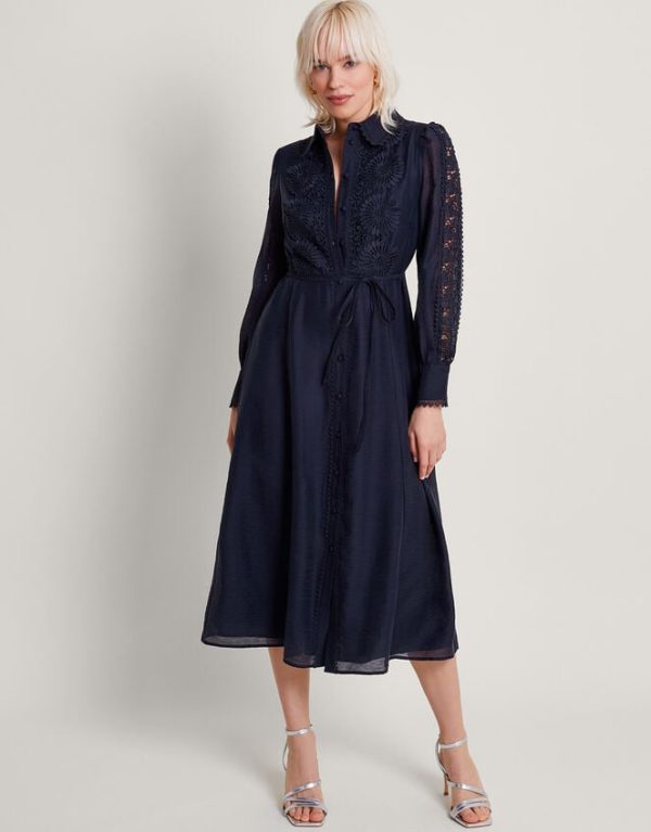 Monsoon Dress Abi Lace Shirt Dress Blue