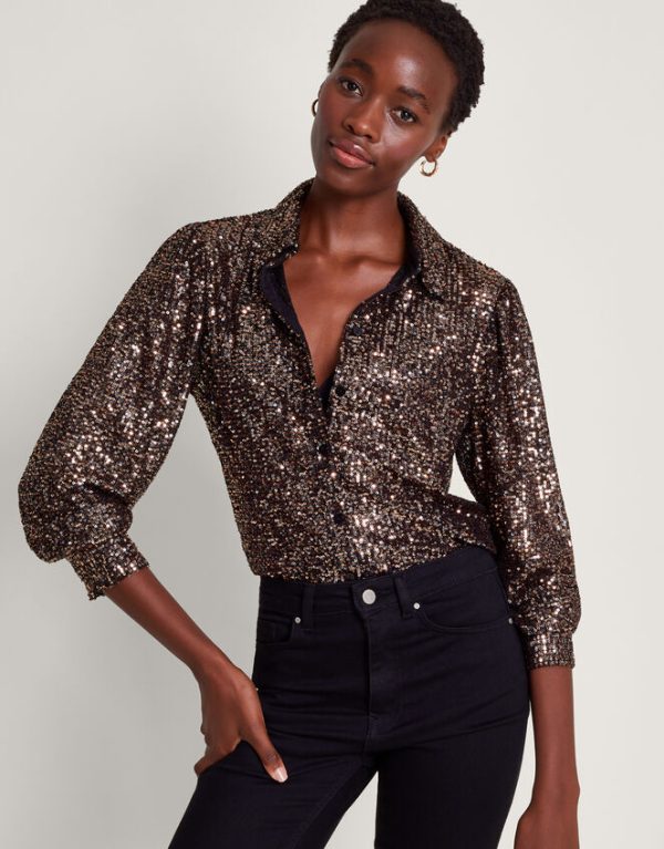 Monsoon Megan Sequin Shirt Silver - Image 2