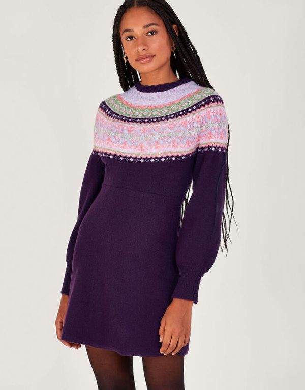 Monsoon Fair Isle Dress Purple