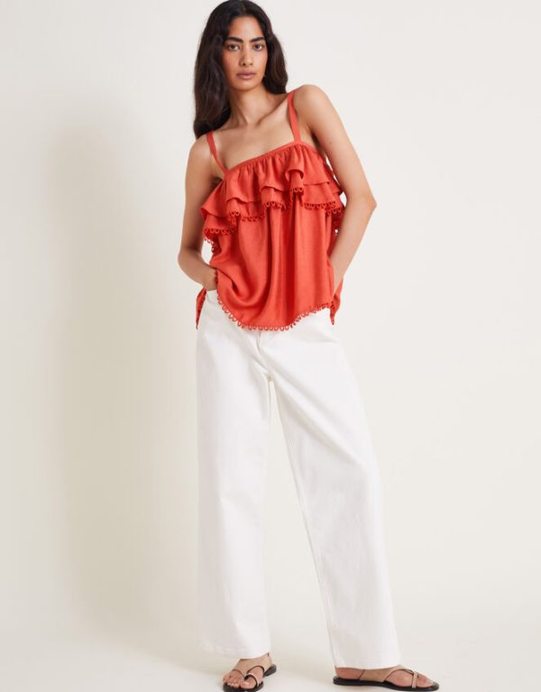 Monsoon Top Aesha Frill Cami Top Orange - Image 2