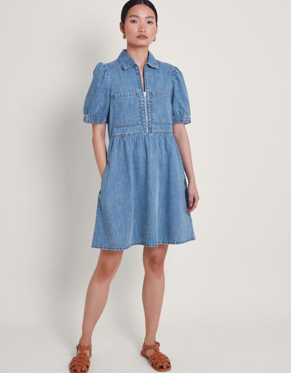 Monsoon Adeena Denim Mini Dress Blue - Image 2