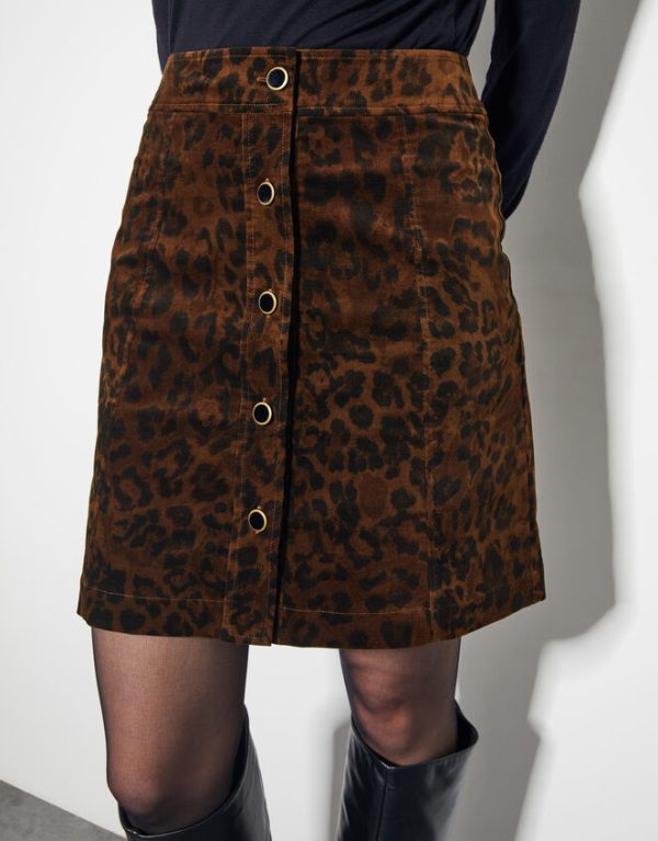 Monsoon Aida Leopard Print Button Mini Skirt Brown - Image 3