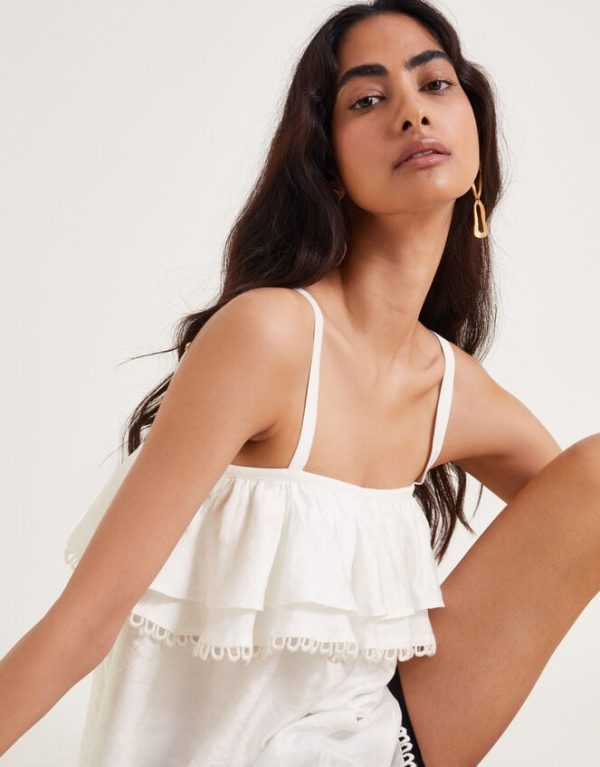 Monsoon Top Aesha Frill Cami Top White - Image 4