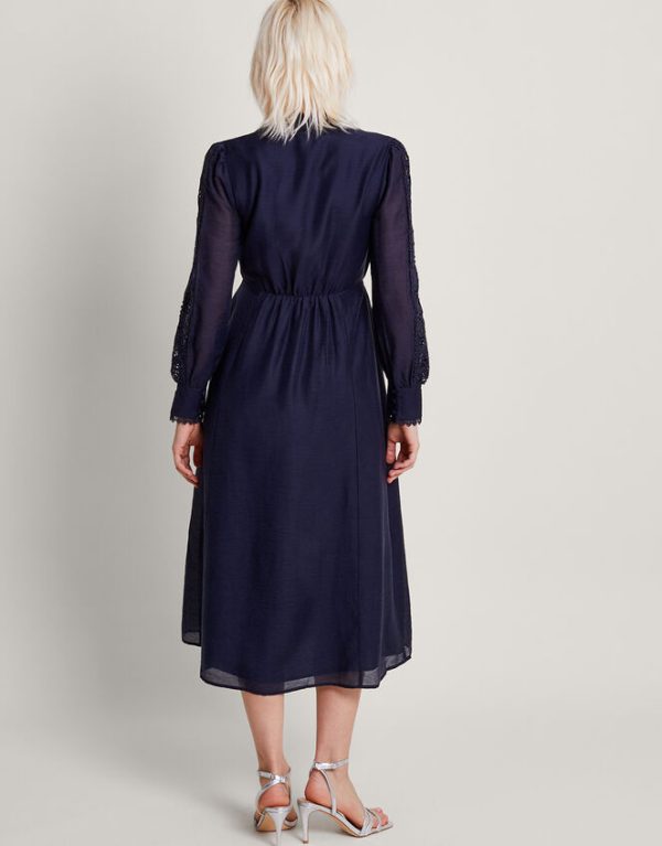 Monsoon Dress Abi Lace Shirt Dress Blue - Image 3