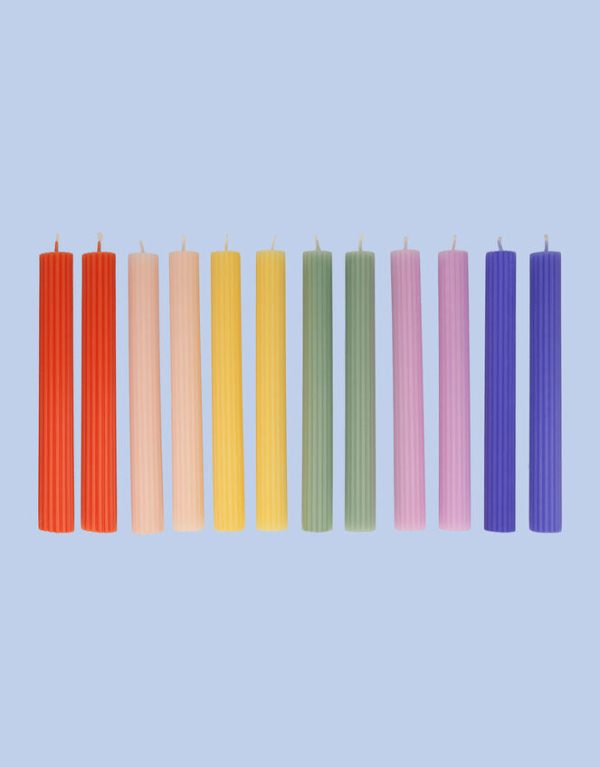 Monsoon 12-Pack Meri Meri Rainbow Ribbed Candles