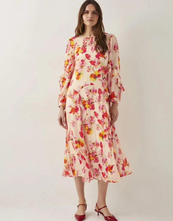 Monsoon Vanna frill floral print midi dress ivory