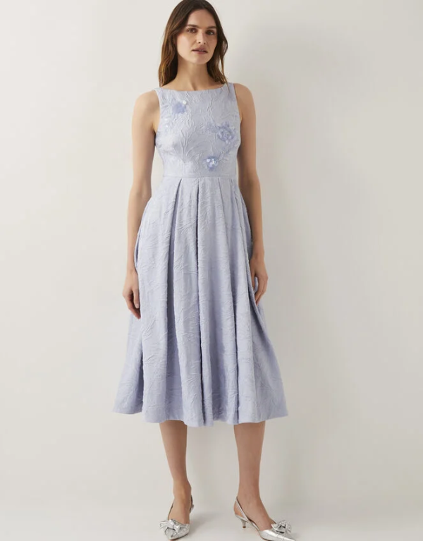 Monsoon Fallon hand-beaded jacquard midi dress blue