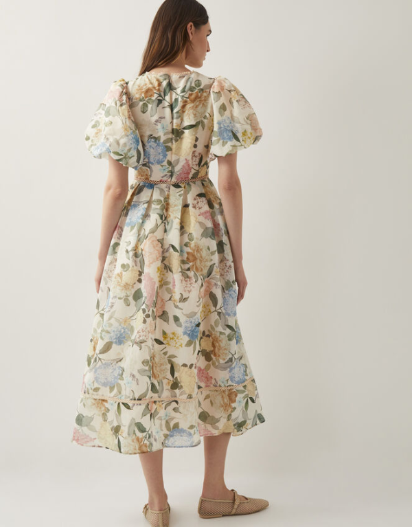 Monsoon Agnes floral puff sleeve midi dress pink - Image 3