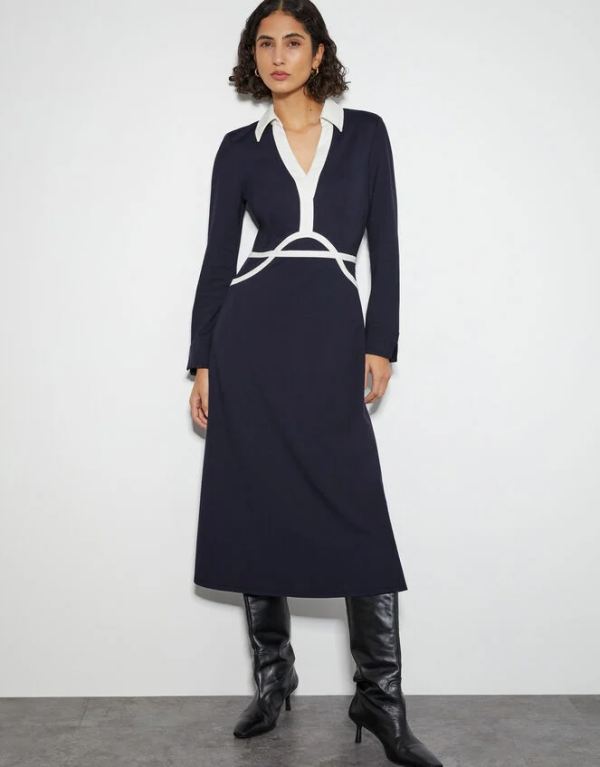 Monsoon Jay jersey collar midi dress blue