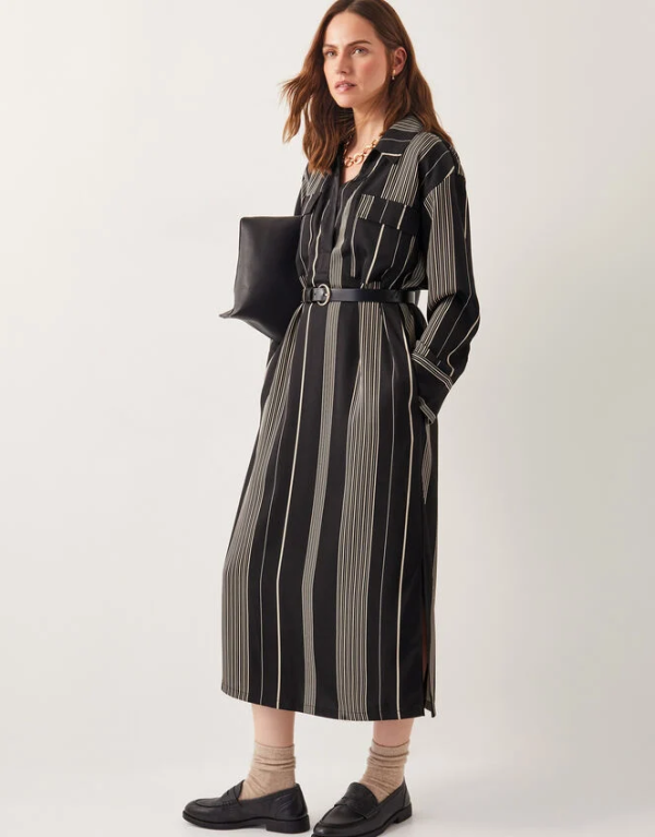 Monsoon Andi stripe midi shirt dress black - Image 4