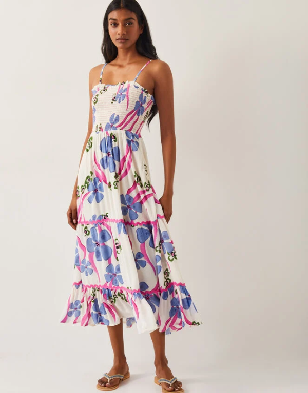 Monsoon Fiona floral bandeau midi dress ivory